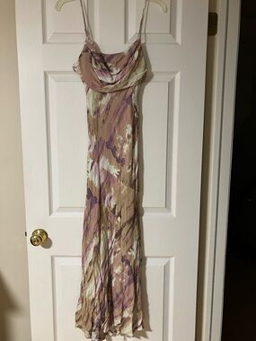 Hello Molly Beige and Purple Watercolor Maxi Slip Dress